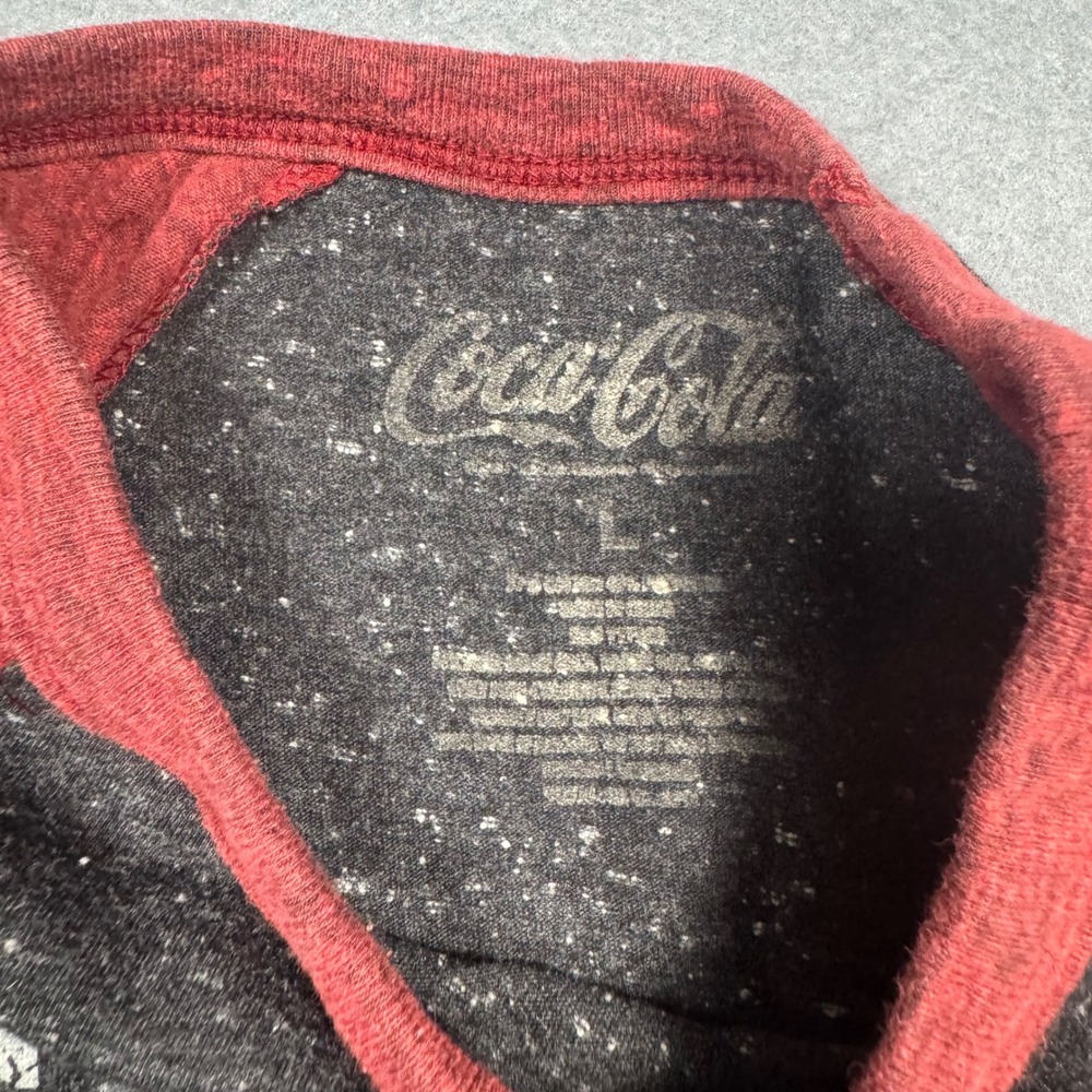Coca-Cola Graphic Raglan T-Shirt Mens Large Black Red Baseball Style Distressed - Picture 4 of 11